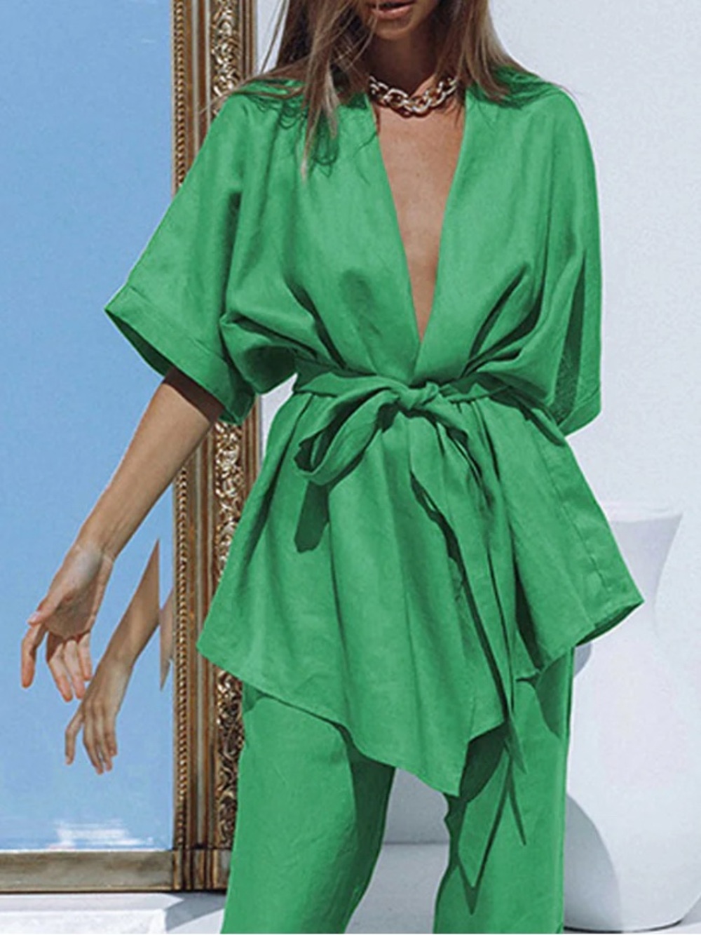 NWT Commense Vibrant Green Wrap Tunic (see notes for callout)
